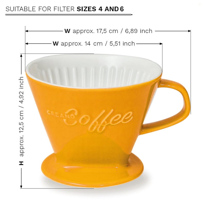 Creano XXL Porcelain Coffee Dripper Saffron - Ceramic Cone Brewer - Pour Over Coffee Maker - Filter Size 4 - huge and heavy quality 800gr/28oz - 6 Colours availeble - Image 3